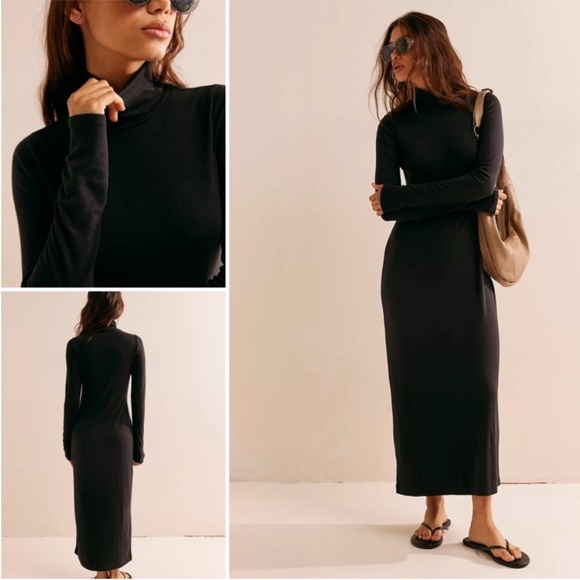 NWT Free People Dress Good Feels Mockneck Midi In Black Size Small - Picture 2 of 6